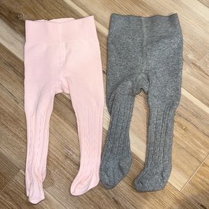 Pink & Gray Knit Baby Girl Basic Layering Tights Set of Two | 3-6 Months